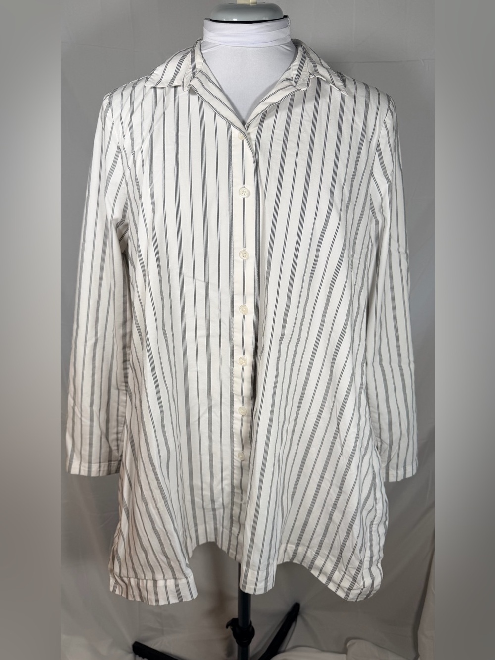 J. Jill White Tunic with Black Vertical Stripes